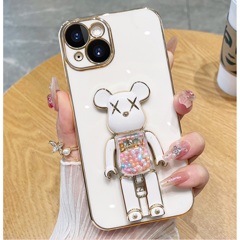 Ốp lưng ip mạ si viền 3 màu trắng - đen - nude kèm hoạ tiết KAWS XOAY GIÁ ĐỠ BÓNG dành cho ip - TENCASESHOP