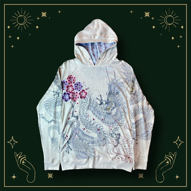 Áo Khoác Hoodie Rồng Grunge Fairycore Màu Kem