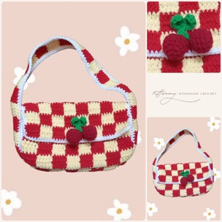 ẢNH THẬT túi xách/túi đeo chéo họa tiết caro len có quả cherry