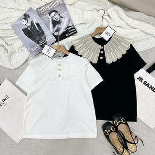 áo phông cổ lá thêu chất cotton mát hàng Qp