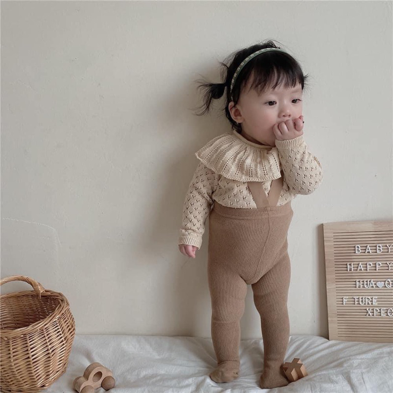 Set áo len kèm yếm tiểu thư cho bé gái