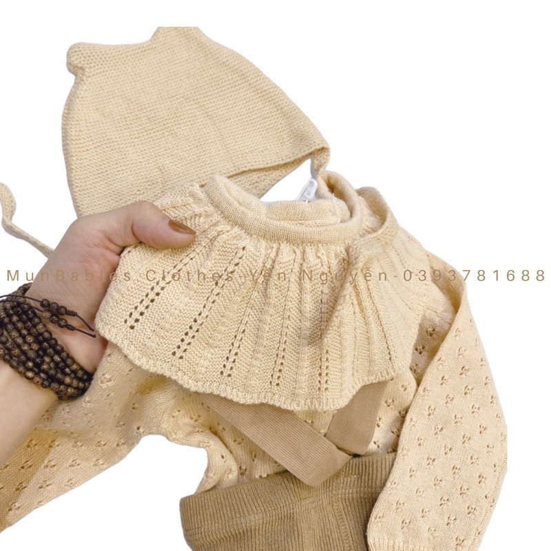 Set áo len kèm yếm tiểu thư cho bé gái