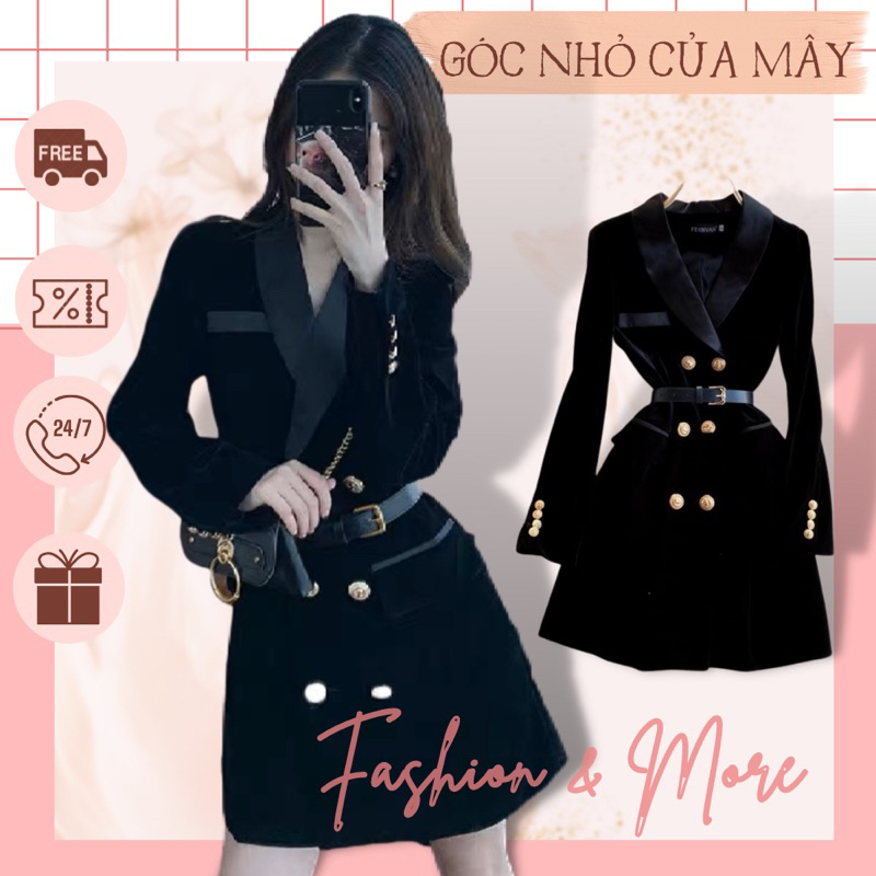 (HÀNG ORDER) Áo vest nhung cúc đồng kèm belt phong cách sang trọng - GNCM