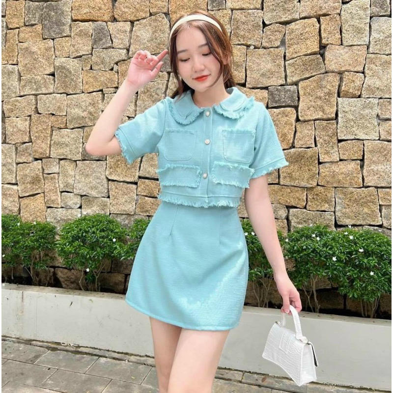 SET CROP BỐ DẠ XANH TƯA LAI + CHÂN VÁY