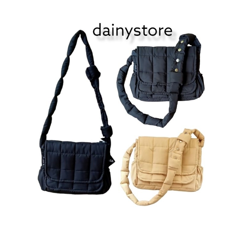túi đeo chéo chần bông HAI NẮP SƯỜN dainystore