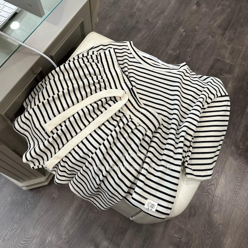 Set Bộ Kẻ Ngang Quần Đùi (hình thật) Set Áo Kẻ Kèm Short Mùa Hè 2023