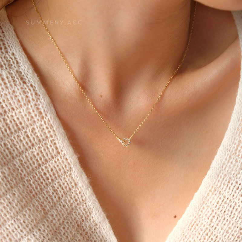 Vòng cổ bạc 925 SUMMERY vòng tròn đá đan dây chuyền S925 mạ vàng