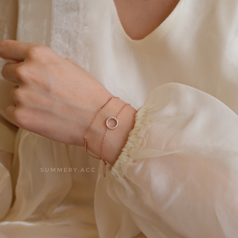 Vòng tay bạc 925 SUMMERY mặt tròn dây đôi 2 tầng lắc tay S925 mạ vàng hồng