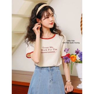 Áo thun phối chữ ngực ( ảnh thật, có sẵn)