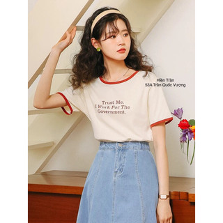 Áo thun phối chữ ngực ( ảnh thật, có sẵn)