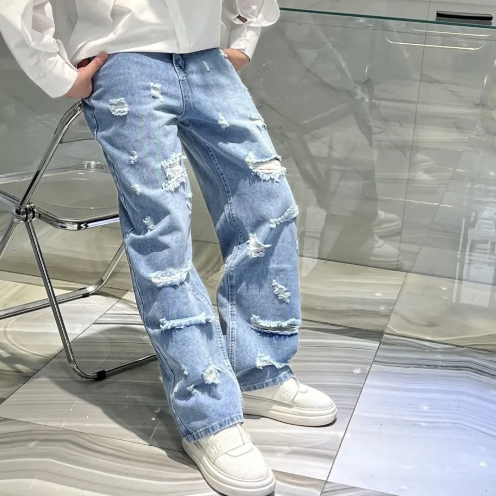 Quần Jeans Rách Nam Ống Rộng L'JIN Q0968 Phong Cách Đường Phố