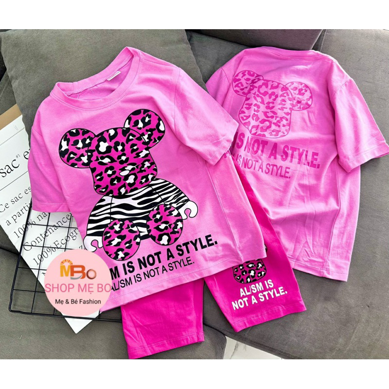 Quần áo trẻ em - Bộ lửng thun cotton size đại cho bé gái in hoạt hình mèo mickey từ 25 đến 45kg