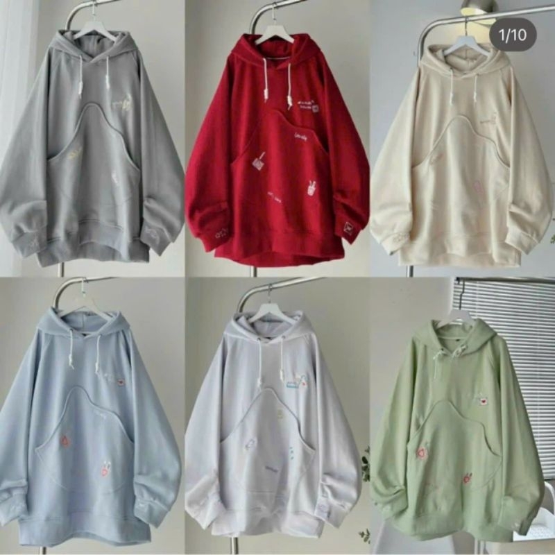 Áo hoodie in hoạ tiết form rộng, mẫu áo khoác nỉ có mũ thời trang nhiều màu
