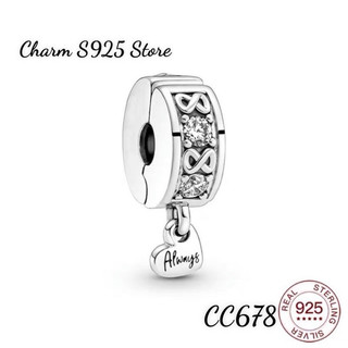 Charm pan ale khoá chặn đính đá tim bạc s925 cao cấp