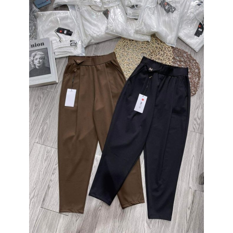 Quần baggy nữ, Quần baggy loggo chữ M, quần vải co giãn, thời trang công sở vải umi hàn cao cấp-XƯỞNG MAY THUVU,