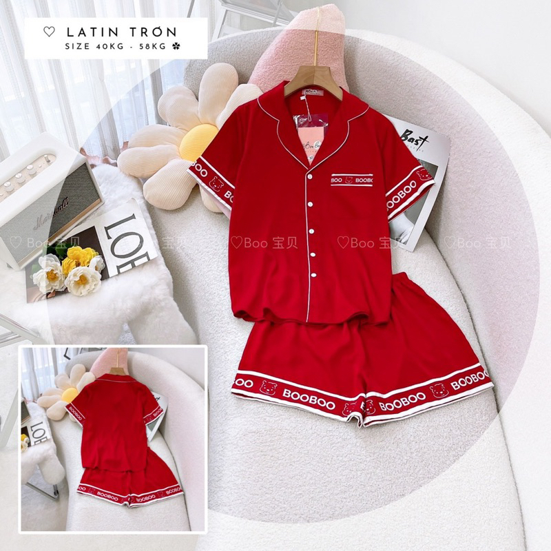 Đồ bộ nữ pijama lụa latin trơn đùi in viền siêu đẹp Boo Boo
