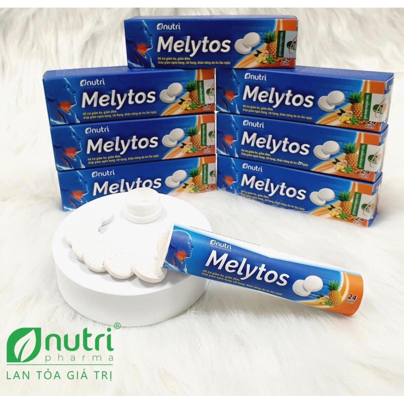 Viên ngậm ho giảm ngứa rát họng Nutri melytos hỗ trợ giảm ho đờm khàn tiếng tuýp 24 viên