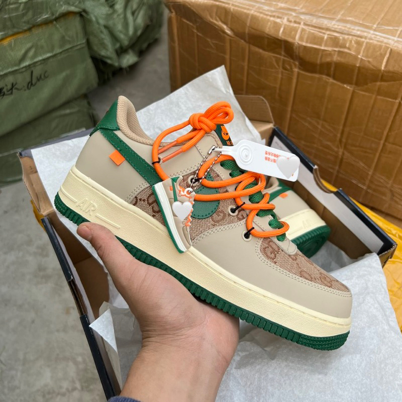 Giày thể thao sneaker AF1 Air Force 1 Gucci Nâu Xanh Lá , giày af1 x Gucci custom nâu xanh cao cấp - Ảnh thật