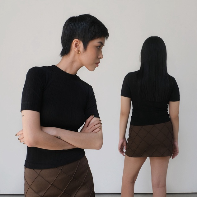 /ou'ba:d/ - ÁO THUN ĐEN cổ tròn cao chất vải thun co giãn mềm mại, form ôm người, không nhăn basic nữ S/M/L/XL