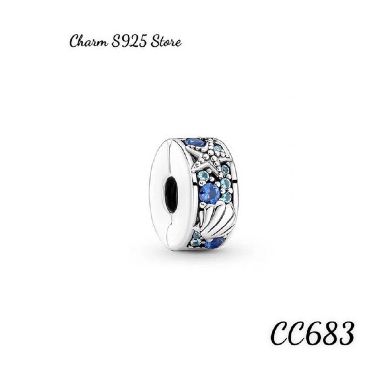 CHARM PAN ALE KHOÁ CHẶN ĐÍNH ĐÁ HOẠ TIẾT ĐẠI DƯƠNG BẠC S925 CAO CẤP
