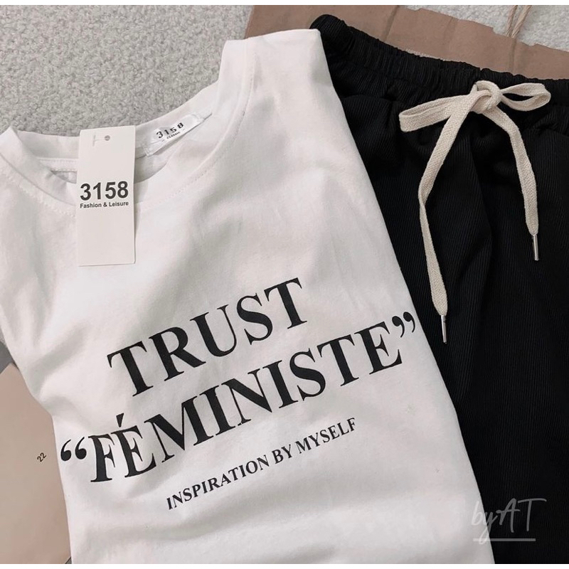 Áo Thun 3158 In Chữ TRUST FEMINISTE Form Rộng Unisex Chất Tuyết Nhung Loại 1, Thoáng Mát, Thấm Hút Mồ Hôi - GUNN