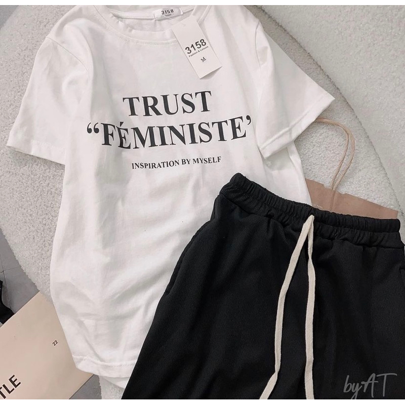 Áo Thun 3158 In Chữ TRUST FEMINISTE Form Rộng Unisex Chất Tuyết Nhung Loại 1, Thoáng Mát, Thấm Hút Mồ Hôi - GUNN