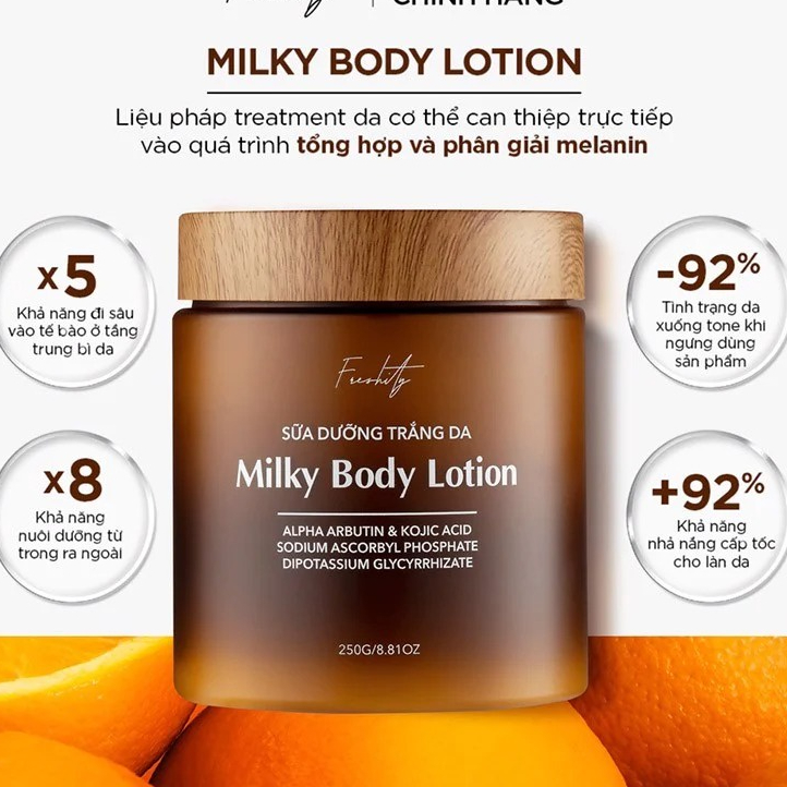 [Mini] Kem, Sữa Dưỡng Thể Giảm Viêm Nang Lông & Mụn Cơ Thể, Trắng Da, Mờ Thâm Freshity Milky Body Lotion, Body Cream 25g