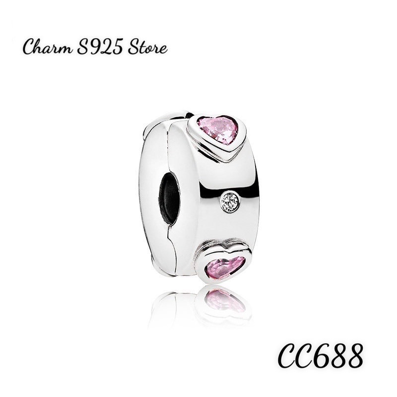 charm pan khoá chặn đá tim hồng bạc s925 cao cấp