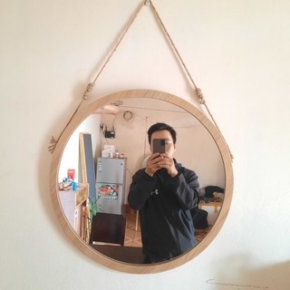 Gương tròn viền gỗ treo tường.gương tròn decor