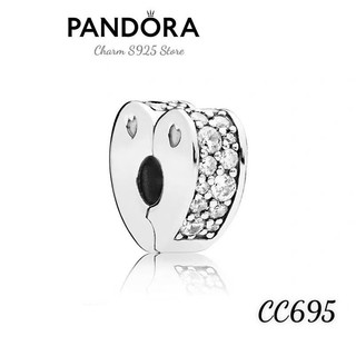CHARM PAN ALE KHOÁ CHẶN TIM ĐÍNH ĐÁ TRẮNG BẠC S925 THUẦN KHIẾT HÀNG CAO CẤP