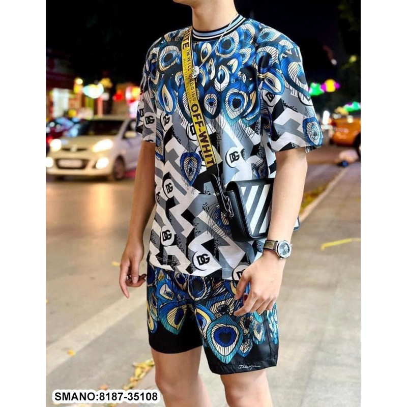Bộ quần áo hè D&G bản PEACOCK FEATHERS chất chơi thoáng mát cho ae diện hè(K)