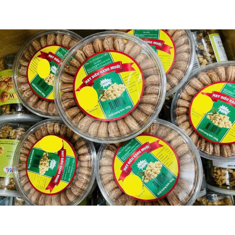 Hạt điều hộp tròn xếp hoa ngon Size bự 500g