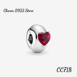 Charm pan ale khoá chặn đính đá tim đỏ bạc 925 cao cấp