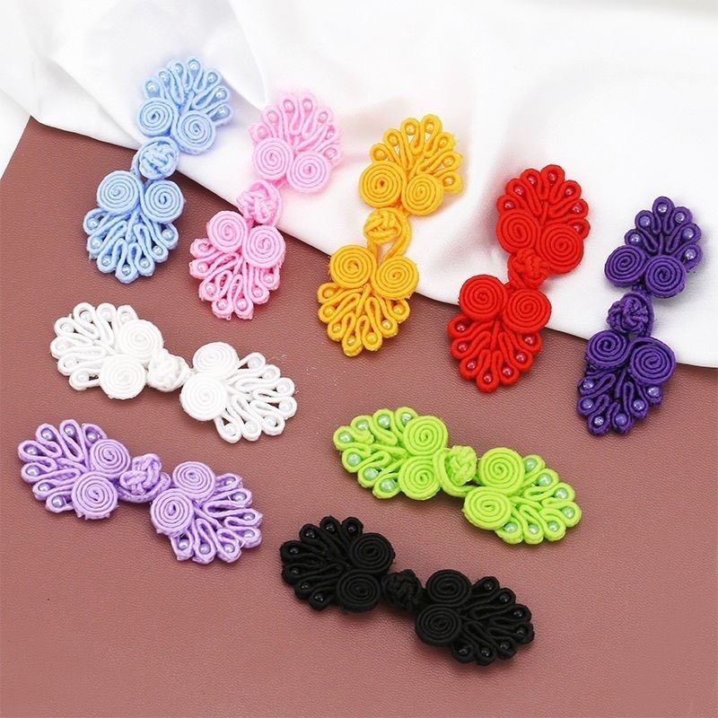 Set 5 Nút tàu đuôi công đính cườm dùng cho sườn xám, đồ lam...