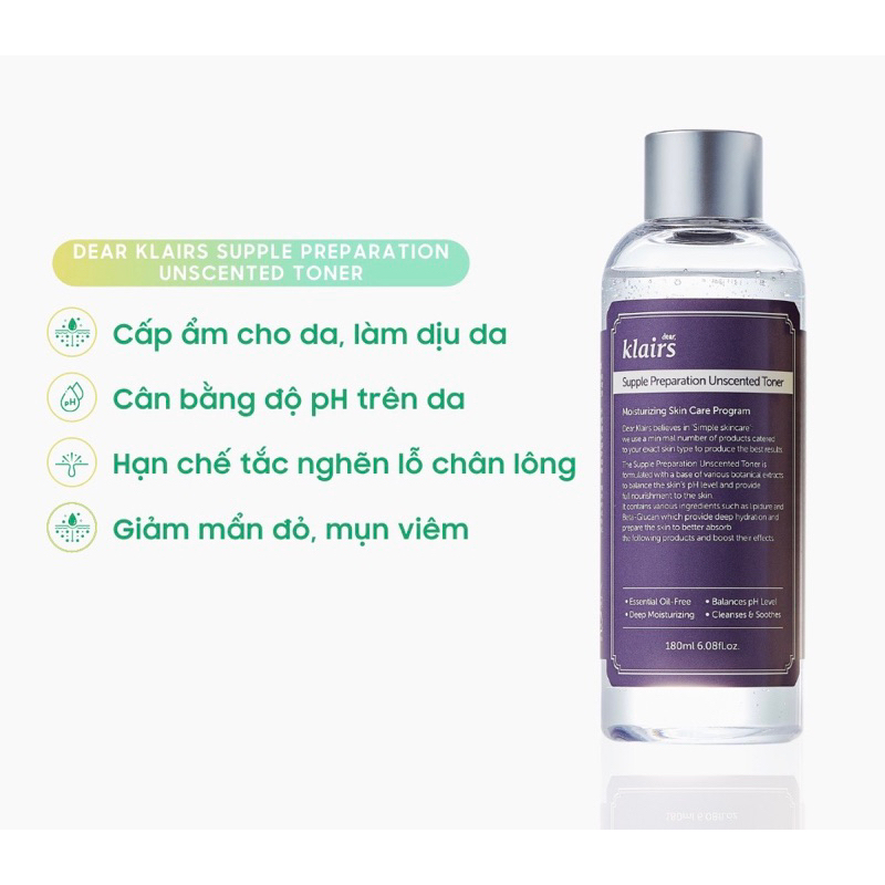 Nước Hoa Hồng Không Mùi Dear Klairs Dưỡng Ẩm Da Và Làm Mềm Da 180ml Chính Hãng