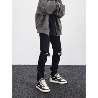 Quần jean rách gối đen , quần jean zipper  MAKVN QJ5