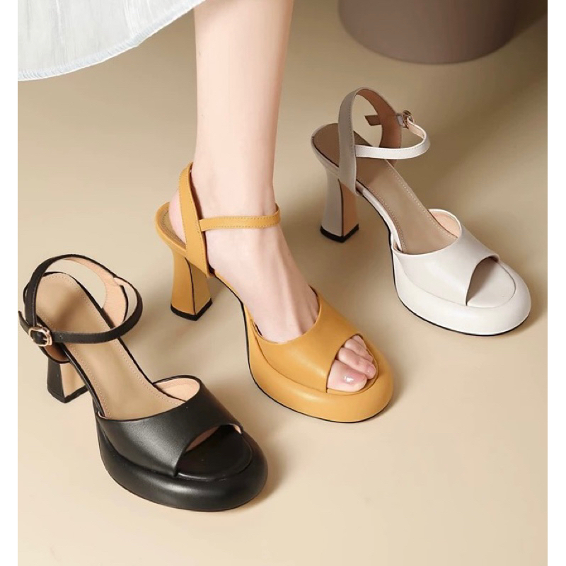 ORDER 🍒 Giày quai ngang da trơn mũi tròn gót nhọn 9cm 34 - 40