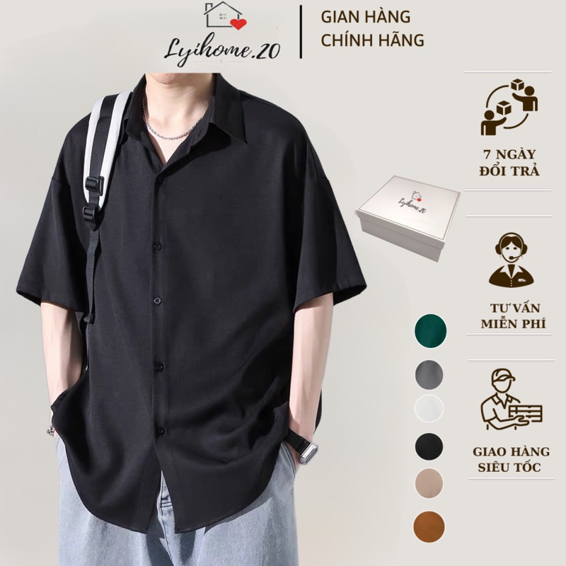 Áo sơ mi lụa nam nữ form rộng tay lở công sở Lyihome chất lụa dày dặn đứng form chuẩn đường kim mũi chỉ