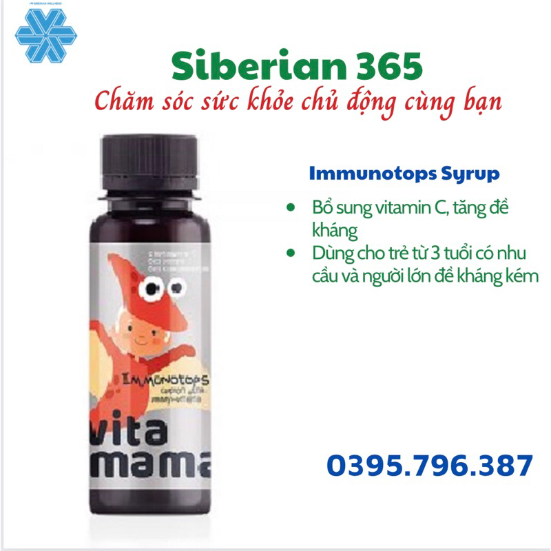 Siro tăng sức đề kháng cho bé Vitamama. Immunotops Syrup - Siberian Wellness - 95ml