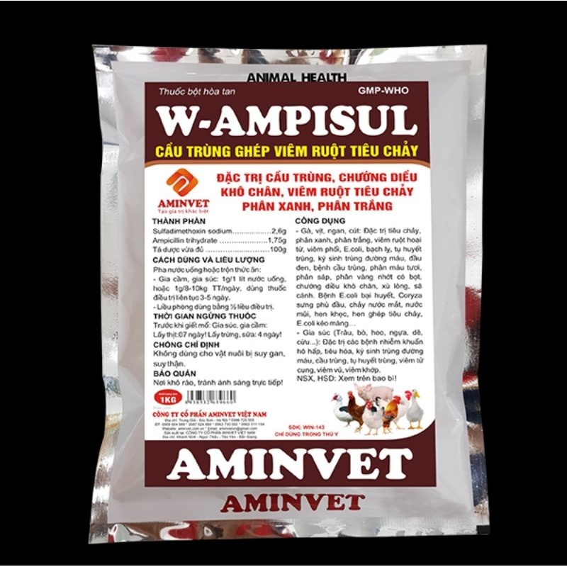 AMPISUL 100g Cầu trùng ghép viêm ruột tiêu chảy trên vật nuôi
