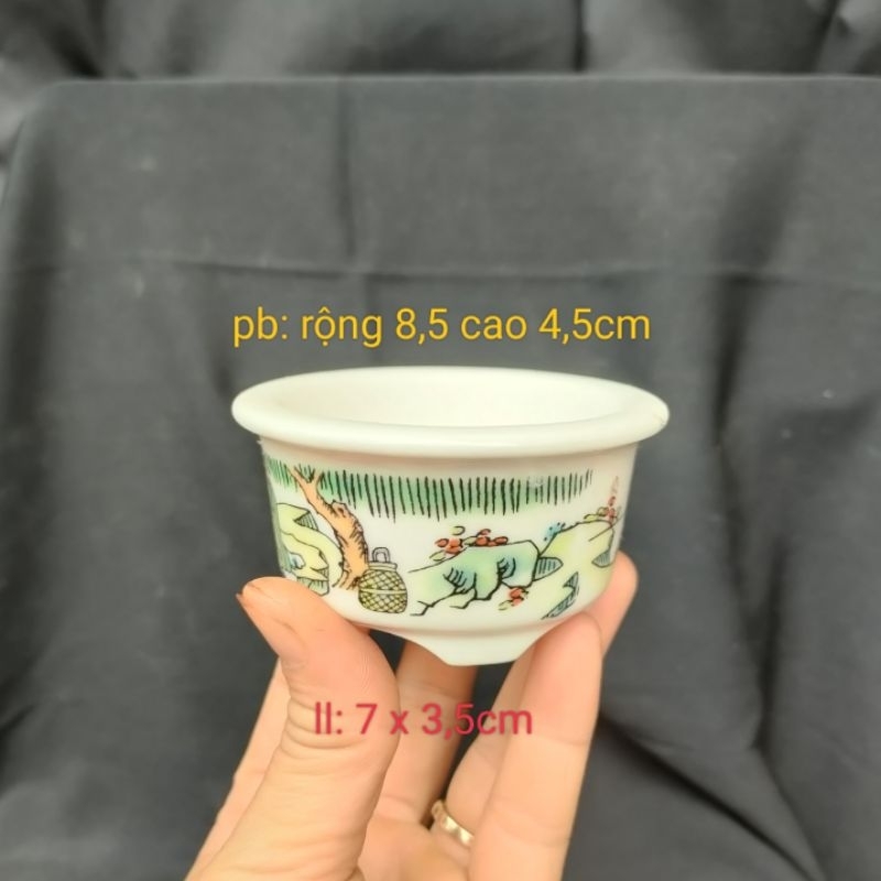 chậu tròn hoa phong cảnh; cốt gốm bạch đôn tư
