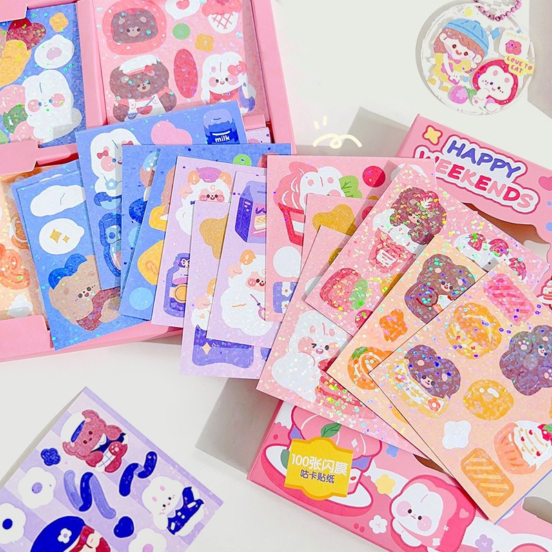 Hộp 100 tấm sticker cute cắt sẵn