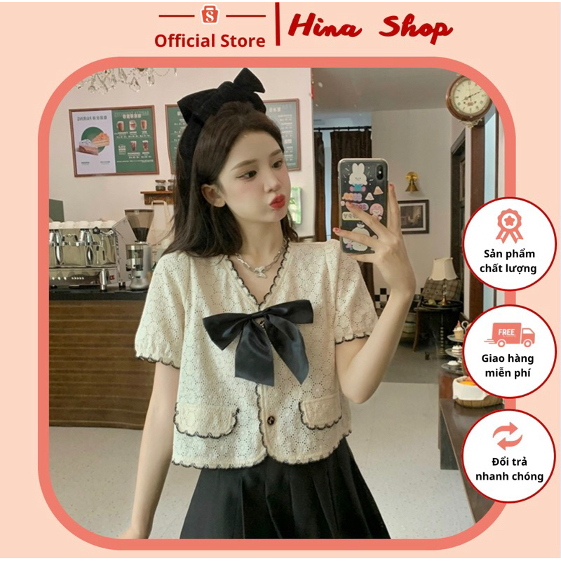 Áo Ren Tiểu Thư Croptop phối nơ cổ