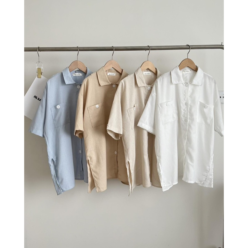 Sơ mi linen tay ngắn xẻ lưng (ảnh thật/ có sẵn)