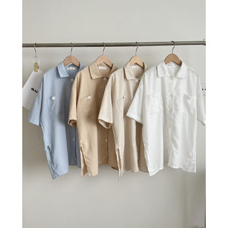 Sơ mi linen tay ngắn xẻ lưng