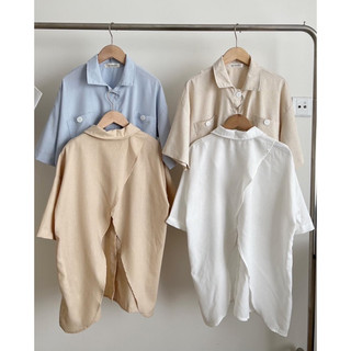 Sơ mi linen tay ngắn xẻ lưng (ảnh thật/ có sẵn)