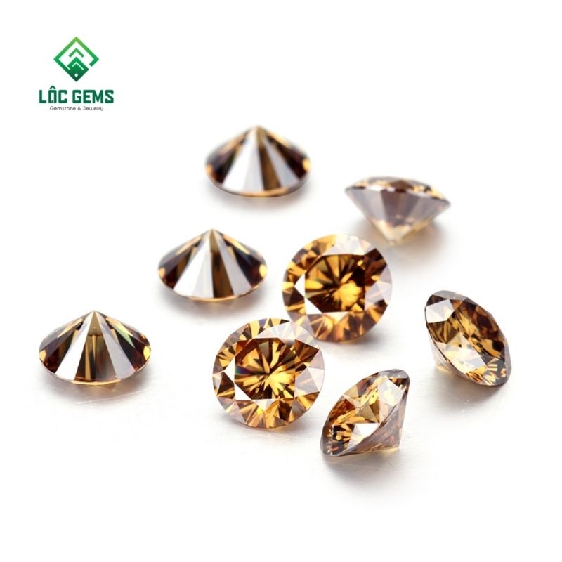 (7.2 - 13.0mm) Kim Cương Moissanite màu Trà Champagne, Giấy kiểm định quốc tế GRA. Hàng Mỹ USA.