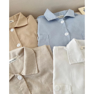 Sơ mi linen tay ngắn xẻ lưng (ảnh thật/ có sẵn)