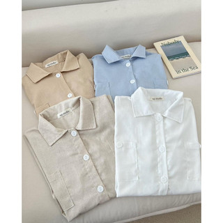 Sơ mi linen tay ngắn xẻ lưng (ảnh thật/ có sẵn)