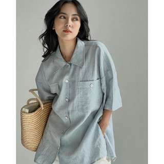 Sơ mi linen tay ngắn xẻ lưng (ảnh thật/ có sẵn)